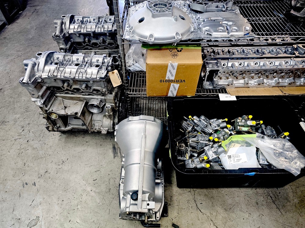A rack of parts on the way out