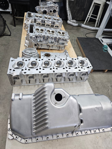 Cylinder heads and oil pan